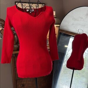 Madison Grey Red V-Neck Sweater for Women
